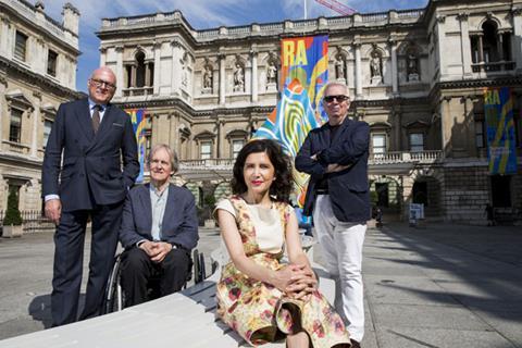 Lloyd Dorfman and Royal Academician architects David Chipperfield, Farshid Moussavi and Alan Stanton attend an announcement of a major gift from The Dorfman Foundation to transform architecture at the Royal Academy with new awards and spaces in time for i